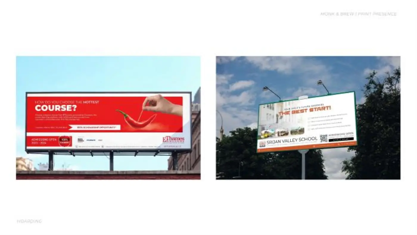 Outdoor hoarding designs by Monk & Brew
